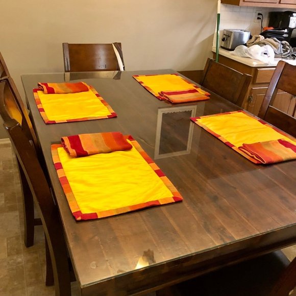 8 Placemats and 8 Napkins Used Orange Red - Picture 2 of 12